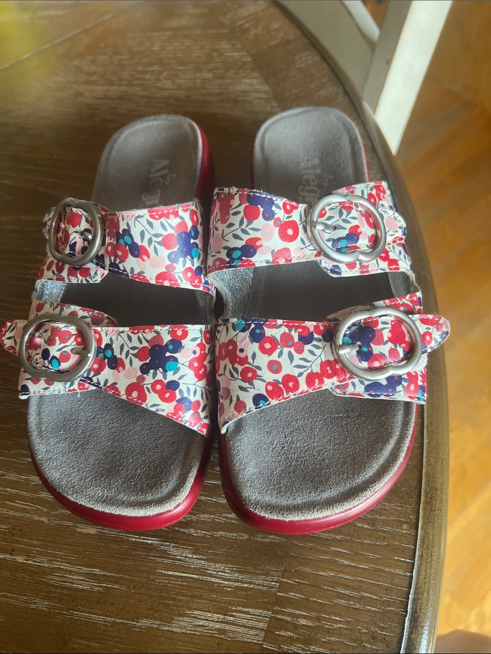 Alegria Women's   Floral Buckle Sandals - Red / Blue